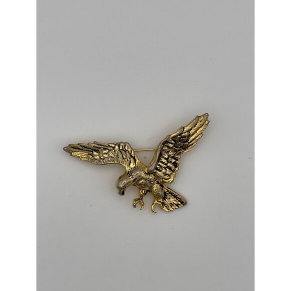 Flying Eagle Brooch Pin Antique Gold Tone Finish 2.5" - Picture 1 of 6